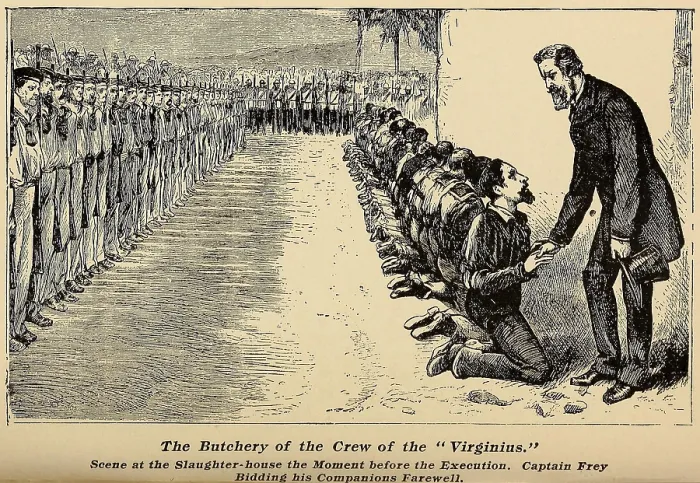 Framed Print : Capt. Joseph Fry of the ship Virginius bidding farewell to 37 of his crew before their execution in Cuba, Nov. 7, 1873