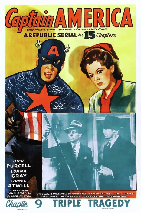 Framed Print : CAPTAIN AMERICA, US poster, top from left: Dick Purcell, Lorna Gray, 1944 Framed Print : CAPTAIN AMERICA, US poster, top from left: Dick Purcell, Lorna Gray, 1944