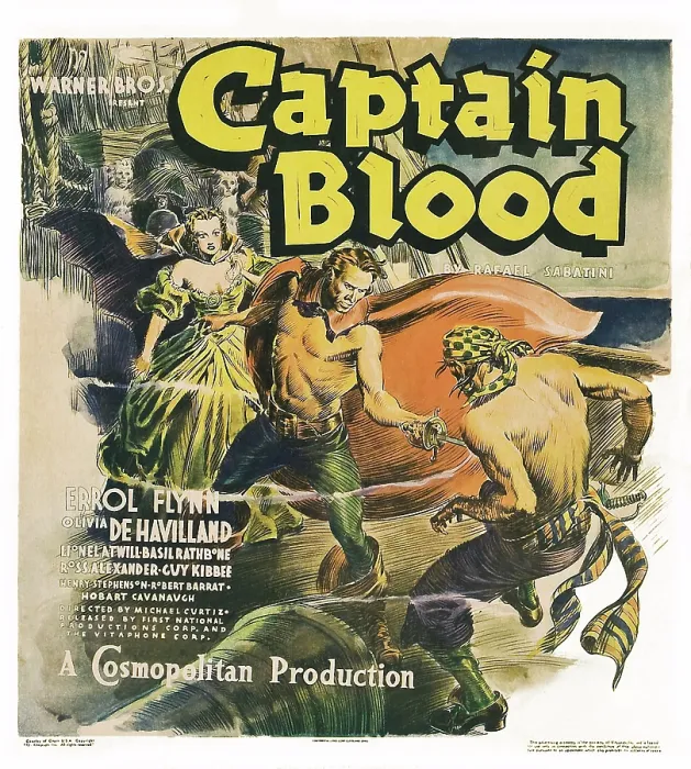Framed Print : CAPTAIN BLOOD, window card, from left: Olivia de Havilland, Errol Flynn, 1935 Framed Print : CAPTAIN BLOOD, window card, from left: Olivia de Havilland, Errol Flynn, 1935