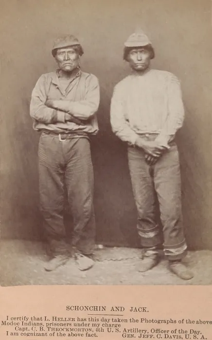 Framed Print : Captain Jack and John Schonchin, as prisoners of the US Army in 1873, were accused of war crimes. After a military trial, both were found guilty and hanged at Fort Klamath on Oct