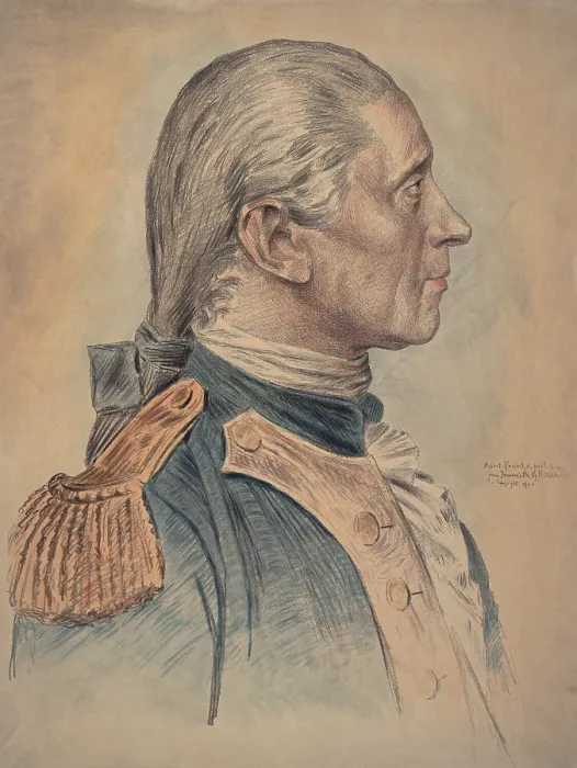 Framed Print : Captain John Paul Jones, Continential Navy, by Albert Rosenthal. The 1920 color lithograph was created from a 1780 bust by Jean-Antoine Houdon