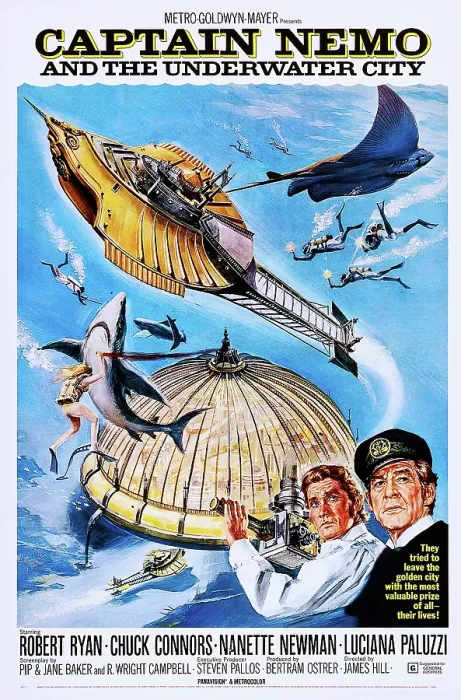 Framed Print : CAPTAIN NEMO AND THE UNDERWATER CITY, l-r: Chuck Connors, Robert Ryan on poster art, 1969 Framed Print : CAPTAIN NEMO AND THE UNDERWATER CITY, l-r: Chuck Connors, Robert Ryan on poster art, 1969