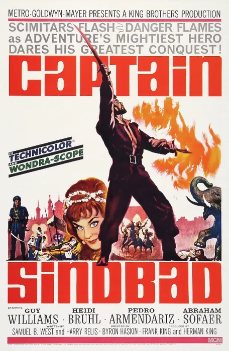 Framed Print : CAPTAIN SINDBAD, US poster, Heidi Bruhl (head), Guy Williams (raised arm), 1963 Framed Print : CAPTAIN SINDBAD, US poster, Heidi Bruhl (head), Guy Williams (raised arm), 1963