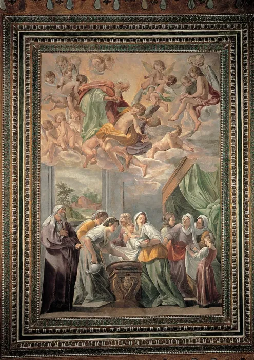Framed Print : Caracciolo Giovanni Battista know as Battistello, The Birth of Mary, 1600 - 1615, 17th Century, fresco, Italy, Campania, Naples, The Nobili Oratory, Society of Jesus Framed Print : Caracciolo Giovanni Battista know as Battistello, The Birth of Mary, 1600 - 1615, 17th Century, fresco, Italy, Campania, Naples, The Nobili Oratory, Society of Jesus
