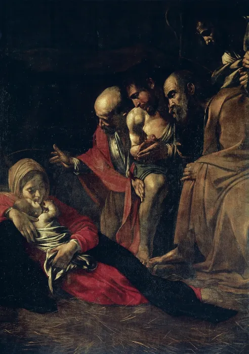 Framed Print : CARAVAGGIO, Michelangelo Merisi da (1573-1610). The Adoration of the Shepherds. 1609. Detail. Baroque art. Oil on canvas. ITALY. Messina. National Museum