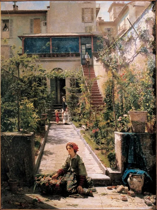 Framed Print : Carcano Filippo, The Flower-seller, 1862, 19th Century, oil on canvas, Italy, Lazio, Rome, Private collection (563159) Everett CollectionMondadori Portfolio**US SALES ONLY**