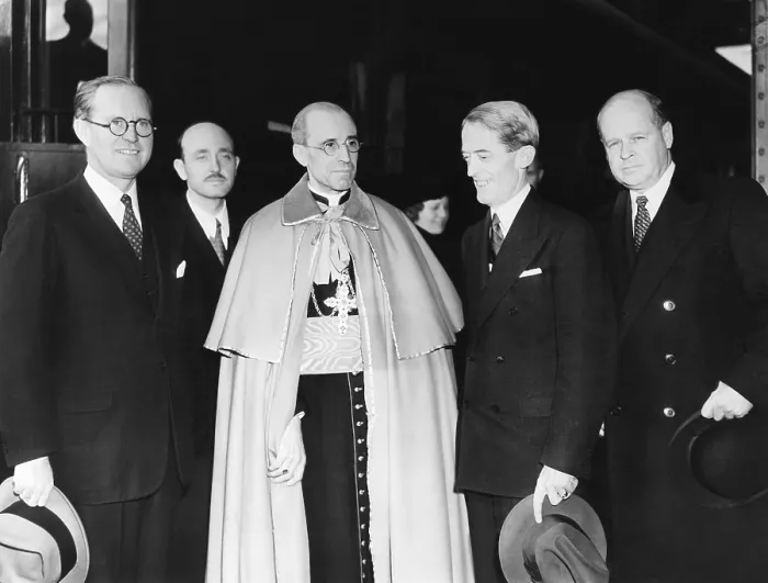 Framed Print : Cardinal Eugenio Pacelli after a lunch with President Franklin Roosevelt at Hyde Park, N.Y. Nov. 5, 1936. The future Pope Pius XII was then Secretary of State of the Vatican