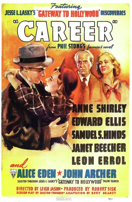 Framed Print : CAREER, US poster art, from left: John Archer, Anne Shirley, Edward Ellis, Rowena Cook (as Alice Eden), 1939