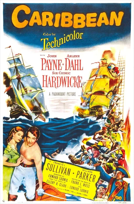 Framed Print : CARIBBEAN, US poster, bottom from left: Arlene Dahl, John Payne, 1952 Framed Print : CARIBBEAN, US poster, bottom from left: Arlene Dahl, John Payne, 1952