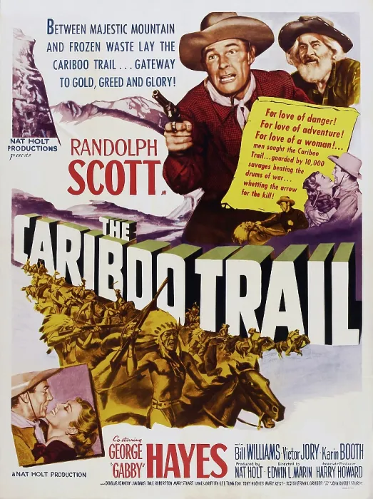Framed Print : THE CARIBOO TRAIL, US poster, top from left: Randolph Scott, Gabby Hayes, bottom from left: Randolph Scott, Karin Booth, 1950 Framed Print : THE CARIBOO TRAIL, US poster, top from left: Randolph Scott, Gabby Hayes, bottom from left: Randolph Scott, Karin Booth, 1950