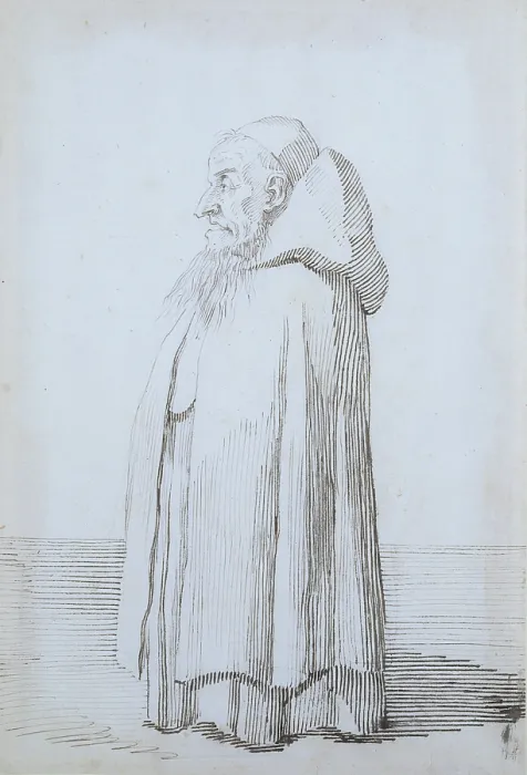 Framed Print : Caricature of Father Agathon, by Pier Leone Ghezzi, ca. 1730, 18th Century, drawing - Private collection. Whole artwork view