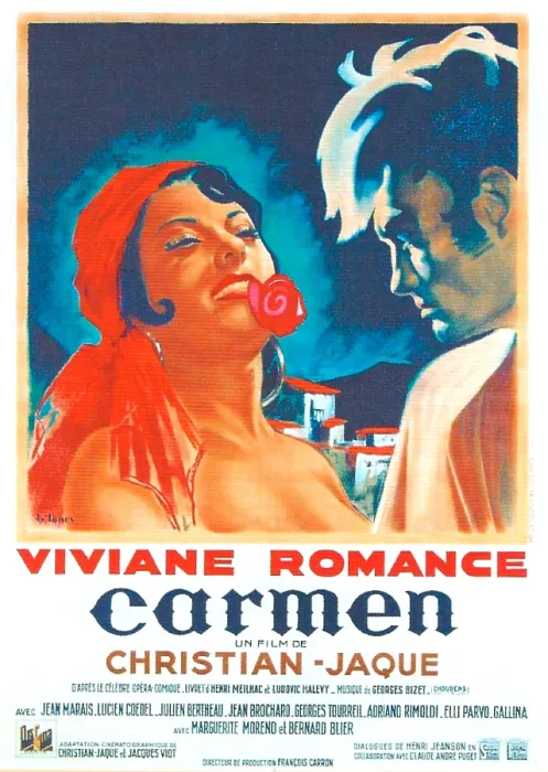 Framed Print : CARMEN, French poster, from left: Viviane Romance, Jean Marais, 1945