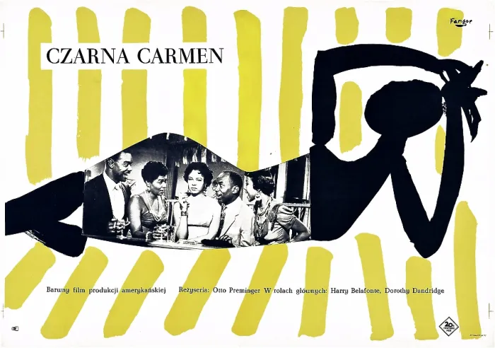 Framed Print : CARMEN JONES, (aka CZARNA CARMEN), Polish poster, from left: Roy Glenn, Pearl Bailey, Dorothy Dandridge, Nick Stewart, Diahann Carroll, 1954