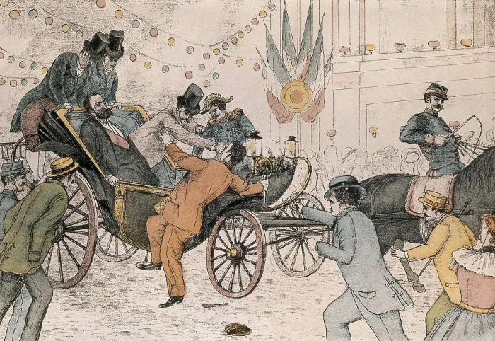 Framed Print : CARNOT, Marie Franois Sadi (1837-1894). Scene of the killing of Carnot in Lyon by the Italian anarchist Sante Caserio. Engraving. AISA / Everett Collection**US SALES ONLY**