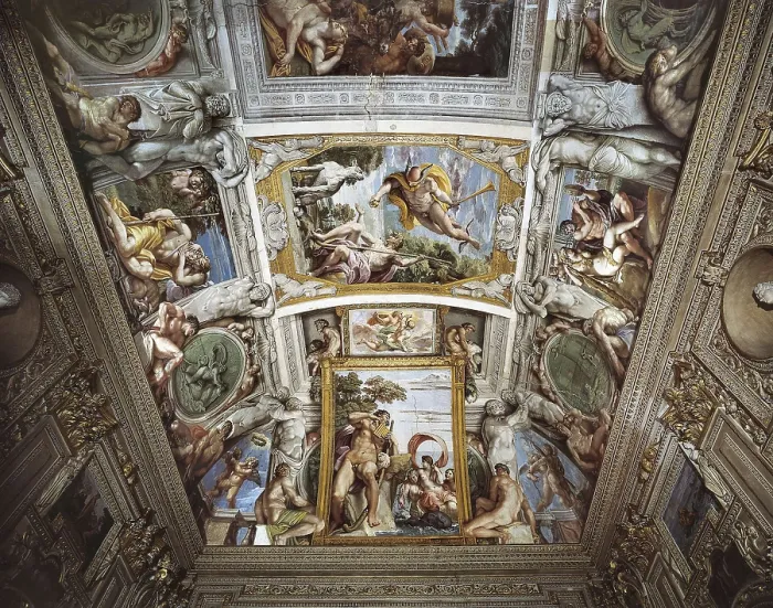 Framed Print : CARRACCI, Agostino (1557-1602); CARRACHE, Annibale. The Galleria Farnese. 1597-1602. ITALY. Rome. Farnese Palace. Mythological scenes. Baroque art. Fresco