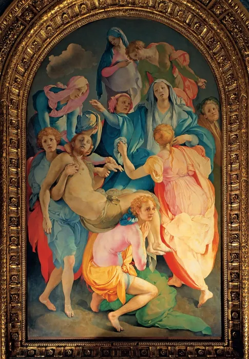 Framed Print : Carrucci Jacopo know as Pontormo, Deposition, 1526 - 1528, 16th Century, oil on panel, Italy, Tuscany, Florence, Santa Felicita church, Capponi Chapel