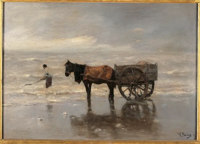 Framed Print : The Cart on the Beach, by Unknown Artist, 19th Century, oil on canvas, cm 51 x 71 - France, Ile de France, Paris, Muse dOrsay, RF2552. All