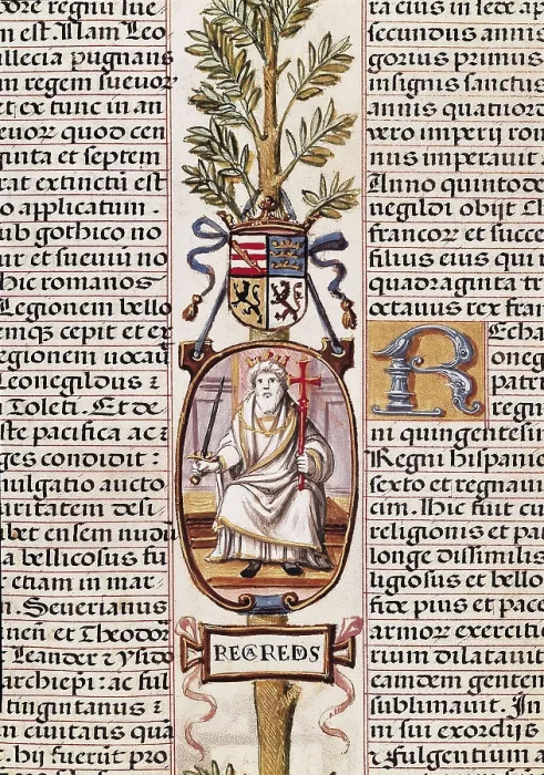 Framed Print : CARTAGENA, Alonso de (1384-1456); RECARED I ( -601). 'Genealoga de los reyes de Espaa' (Genealogy of the kings of Spain) by Alonso de Cartagena. Gothic art