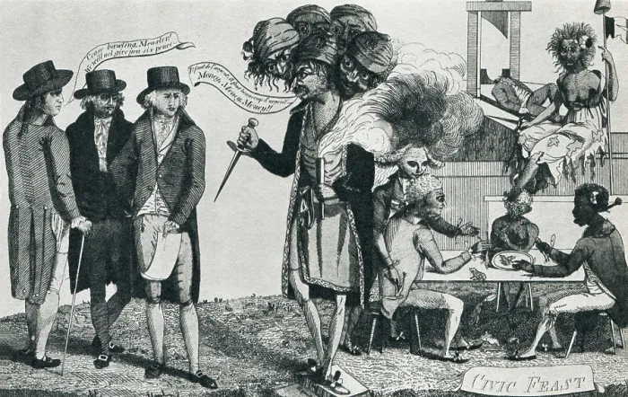 Framed Print : Cartoon of 1799 shows the Hydra-headed French government demands money from American commissioners to France Framed Print : Cartoon of 1799 shows the Hydra-headed French government demands money from American commissioners to France