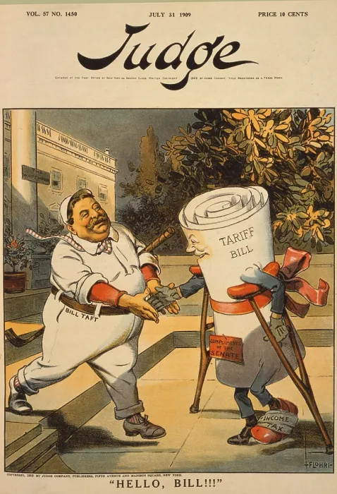 Framed Print : Cartoon about the Payne-Aldrich Tariff of 1909, 'Hello, Bill!! Framed Print : Cartoon about the Payne-Aldrich Tariff of 1909, 'Hello, Bill!!
