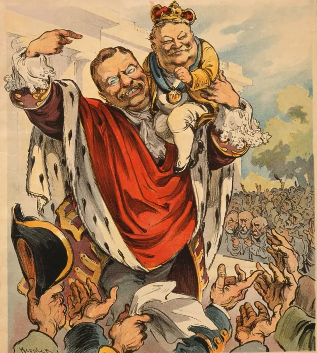Framed Print : Cartoon shows William Taft (1857-1930) as the choice of President Theodore Roosevelt. Once in office, Taft alienated the progressives and Roosevelt