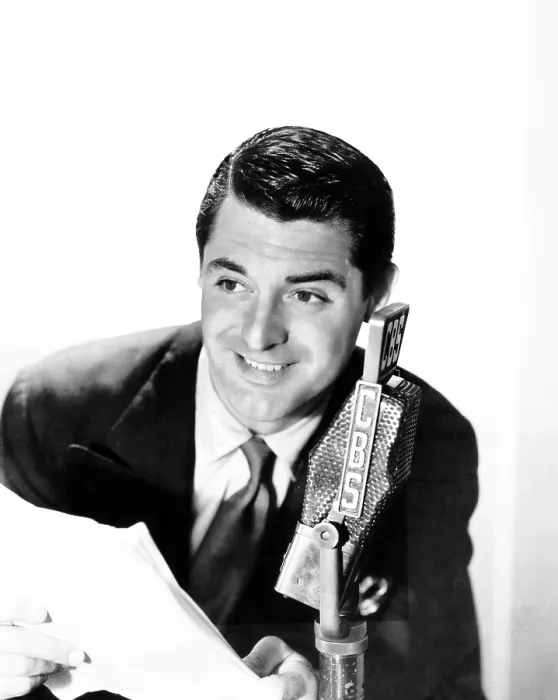 Framed Print : Cary Grant at the CBS radio microphone, ca. lare 1930s