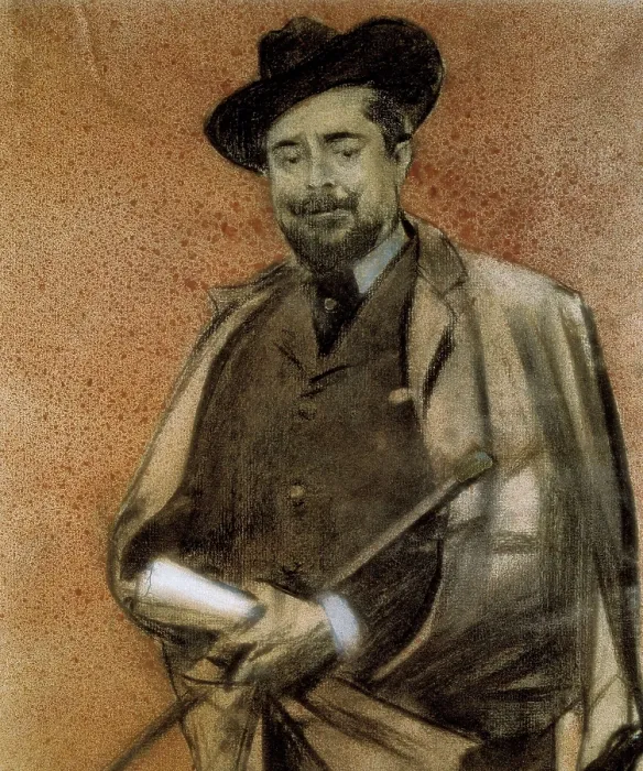 Framed Print : CASAS i CARBO, Ramn (1866-1932). Portrait of Pompeu Gener i Babot. 1899 - 1905. Detail. Charcoal, cont crayonand gouache drawing. Modernism. Drawing. SPAIN. Barcelona