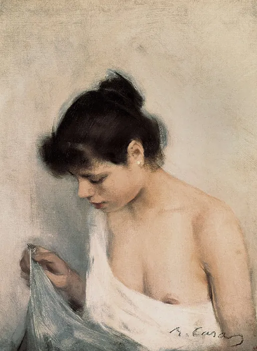 Framed Print : CASAS i CARBO, Ramn (1866-1932). Study. ca. 1893. Woman bust. Modernism. Oil on canvas. SPAIN. Barcelona. National Art Museum of Catalonia