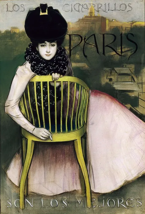 Framed Print : CASAS i CARBO, Ramn (1866-1932). Montmartre. 1901. Advertising poster 'The Paris cigarettes are the best'. Executed with cont crayon, pastel and ink. Drawing. SPAIN