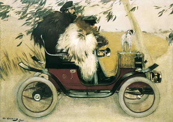Framed Print : CASAS i CARBO, Ramn (1866-1932). Ramon Casas and Pere Romeu in an Automobile. 1901. Modernism. Oil on canvas. Private Collection. AISA / Everett Collection**US SALES ONLY**