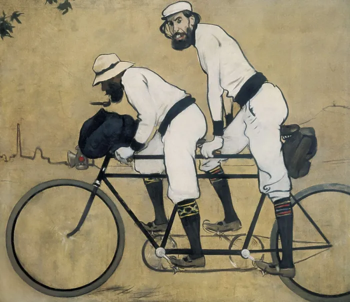Framed Print : CASAS i CARBO, Ramn (1866-1932). Ramon Casas and Pere Romeu on a Tandem. 1897. Modernism. Oil on canvas. SPAIN. Barcelona. National Art Museum of Catalonia