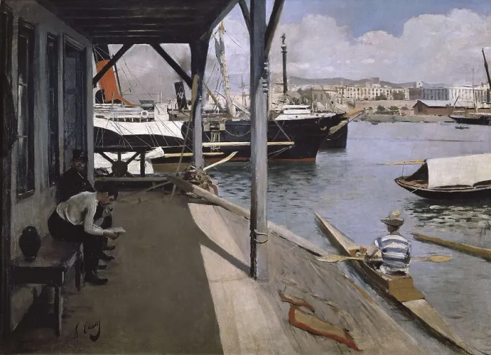 Framed Print : CASAS i CARBO, Ramn (1866-1932). Barcelona Yacht Club. 1890 - 1891. Modernism. Oil on canvas. SPAIN. Monistrol de Montserrat. Museum of Montserrat