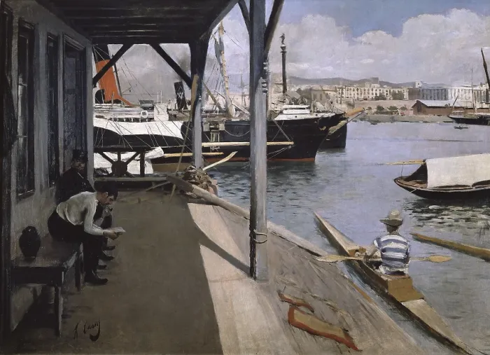Framed Print : CASAS i CARBO, Ramon (1866-1932). Barcelona Yacht Club. 1890 - 1891. Modernism. Oil on canvas. SPAIN. Monistrol de Montserrat. Museum of Montserrat