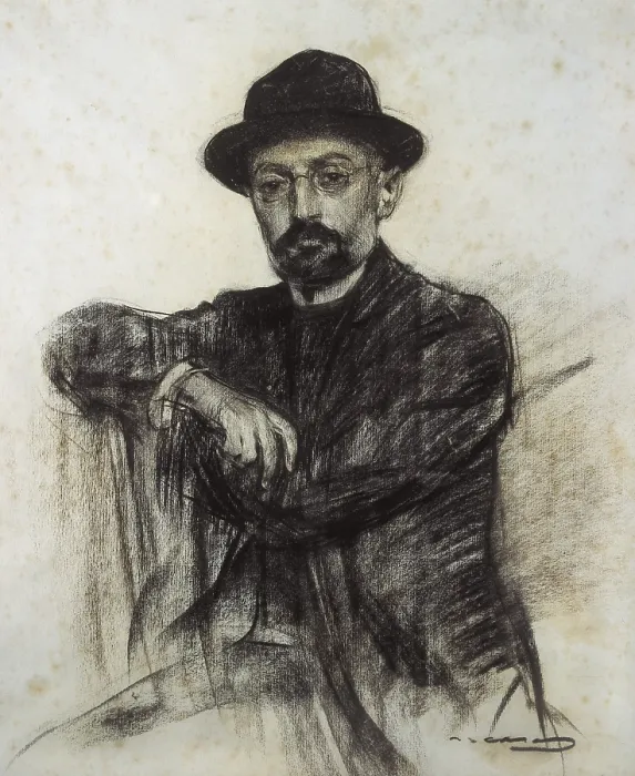 Framed Print : CASAS i CARBO, Ramon (1866-1932). Portrait of Unamuno. ca. 1900. Modernism. Drawing. SPAIN. Barcelona. National Art Museum of Catalonia. - J