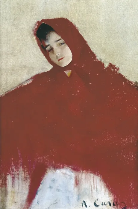 Framed Print : CASAS i CARBO, Ramon (1866-1932). Girl in red mantilla and scarf. Modernism. Oil on canvas. - Iberfoto / Everett Collection (560050)**US SALES ONLY**