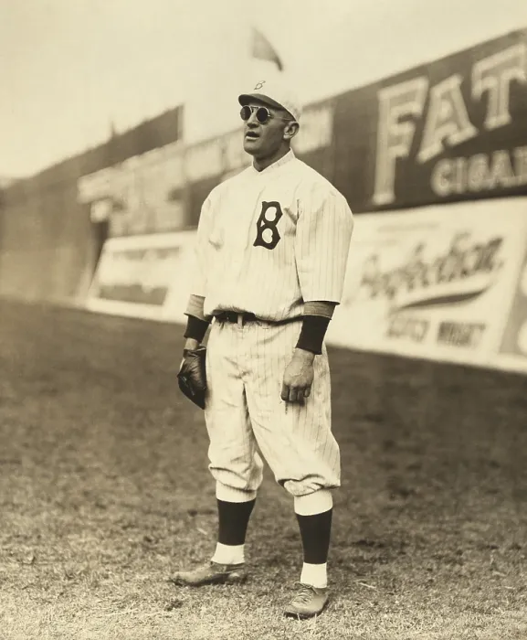 Framed Print : Casey Stengel, wearing sunglasses, while playing outfield for the Brooklyn Dodgers, c. 1915 (BSLOC_2018_3_171)