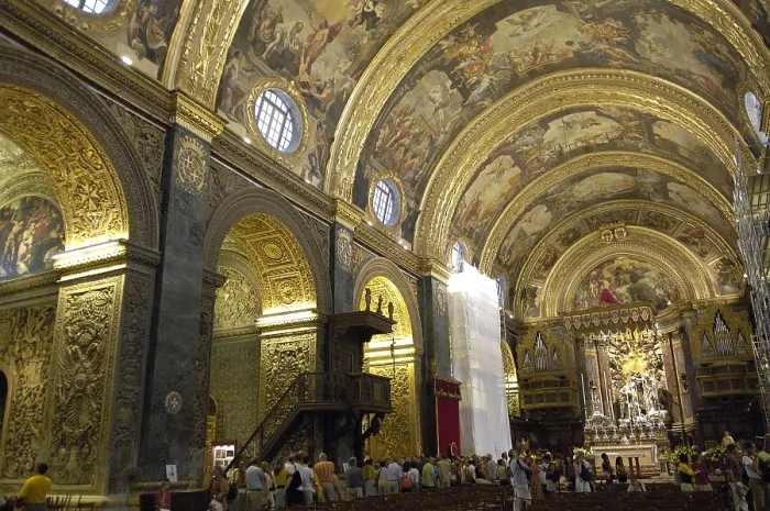 Framed Print : CASSAR, Gerolamo (1520-1592). Cathedral of Saint John the Baptist. MALTA. Valletta. Cathedral of Saint John the Baptist. Interior with frescoes by Mattia Preti (1662-1667)