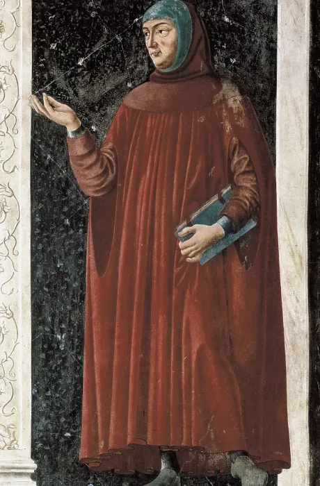 Framed Print : CASTAGNO, Andrea del (1423-1457). Francesco Petrarca. ca. 1450. Portrait holding a book, from a cycle of famous personages. Fresco transferred to canvas. Renaissance art
