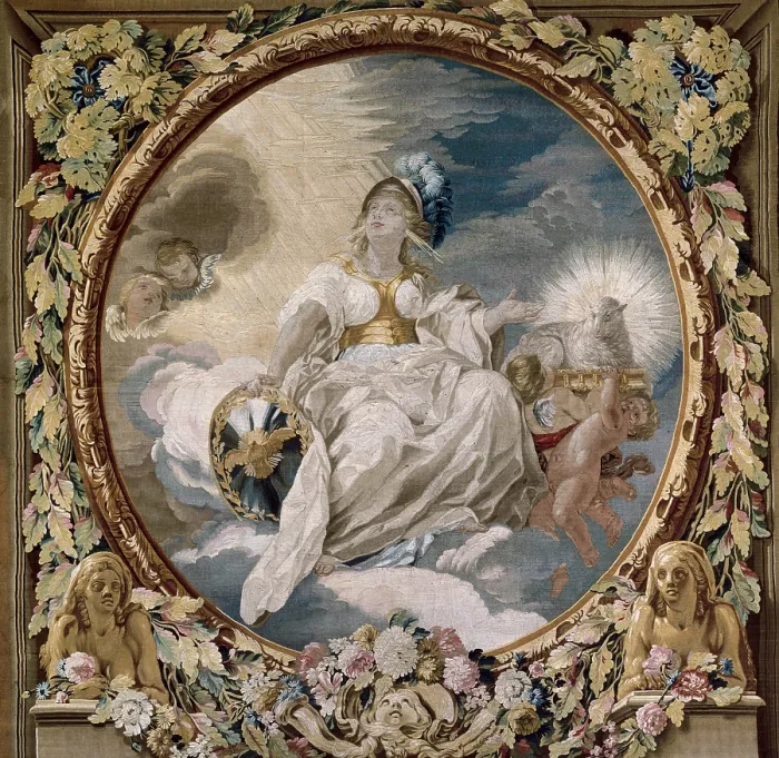 Framed Print : CASTILLO, Jose del (1737-1793). Allegory of the Church. SPAIN. Madrid. Royal Palace. Work placed at the Alabarderos Hall. Tapestry Framed Print : CASTILLO, Jose del (1737-1793). Allegory of the Church. SPAIN. Madrid. Royal Palace. Work placed at the Alabarderos Hall. Tapestry
