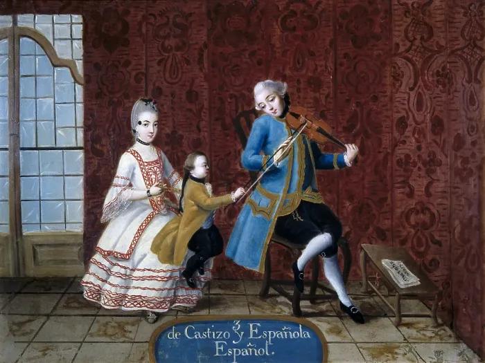 Framed Print : From Castizo and Spanish: Spanish. Painting num. 3. Casta paintings. Mexican school. Colonial baroque. Painting. SPAIN. Madrid. America's Museum