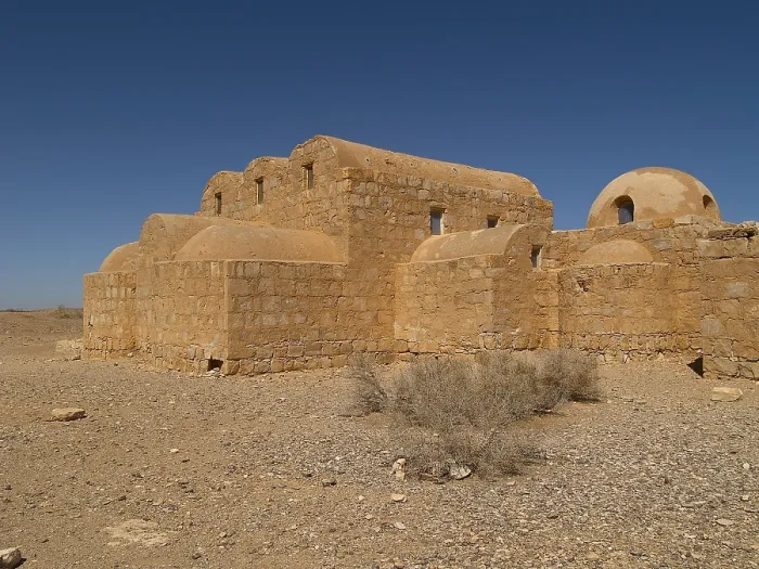 Framed Print : Castle of Amra (Qasr Amra), 723-743, 8th Century A.D. limestone and basalt building - Jordan, Zarqa Governorate. Whole artwork view