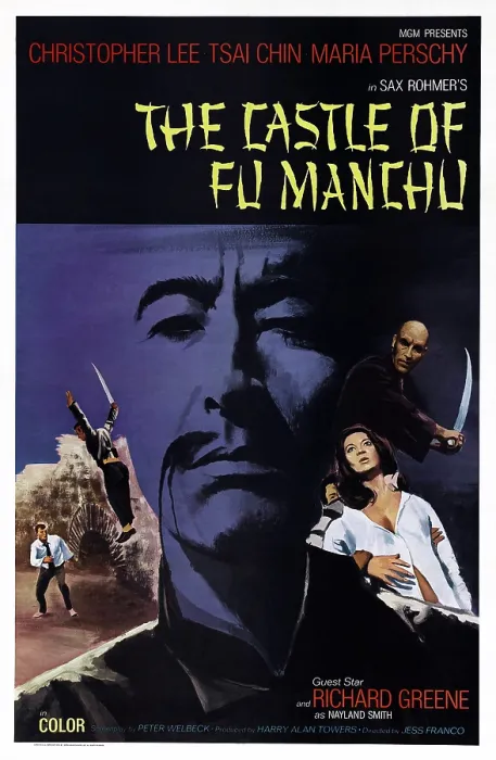 Framed Print : THE CASTLE OF FU MANCHU, (aka SAX ROHMER'S THE CASTLE OF FU MANCHU), US poster art, Christopher Lee, (center), 1969