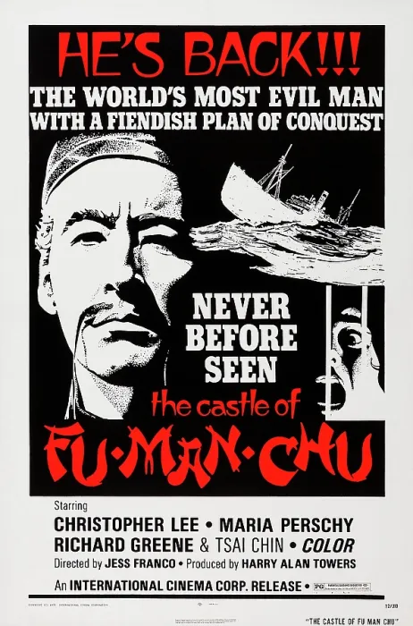 Framed Print : THE CASTLE OF FU MANCHU, (aka SAX ROHMER'S THE CASTLE OF FU MANCHU), US poster art, left: Christopher Lee, 1969