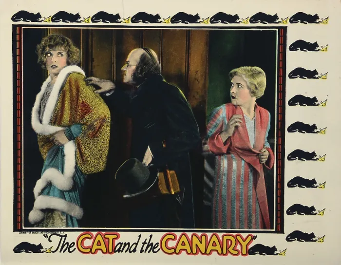 Framed Print : THE CAT AND THE CANARY, Gertrude Astor (left), Lucien Littlefield, Laura La Plante (right), 1927, surprised