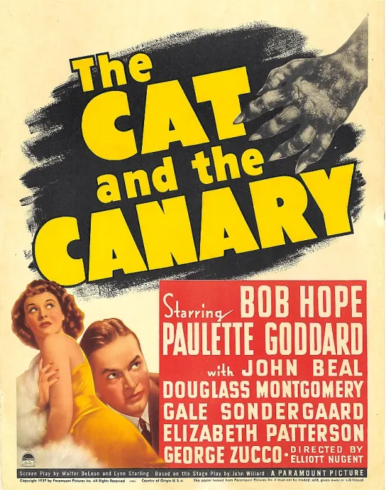 Framed Print : THE CAT AND THE CANARY, from left: Paulette Goddard, Bob Hope on window card, 1939