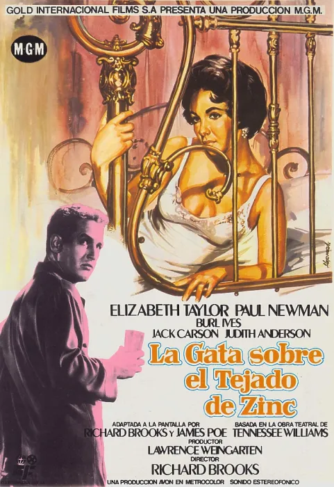 Framed Print : CAT ON A HOT TIN ROOF, (aka LA GATA SOBRE EL TEJADO DE ZINC), l-r: Paul Newman, Elizabeth Taylor on Spanish poster art, 1958