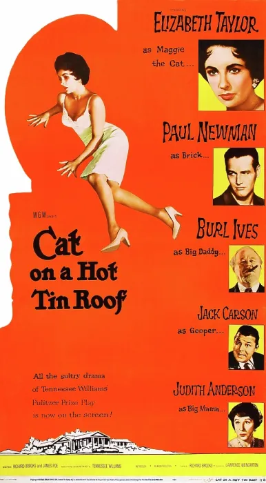 Framed Print : CAT ON A HOT TIN ROOF, left: Elizabeth Taylor, right from top: Elizabeth Taylor, Paul Newman, Burl Ives, Jack Carson, Judith Andreson on standee poster art, 1958 Framed Print : CAT ON A HOT TIN ROOF, left: Elizabeth Taylor, right from top: Elizabeth Taylor, Paul Newman, Burl Ives, Jack Carson, Judith Andreson on standee poster art, 1958