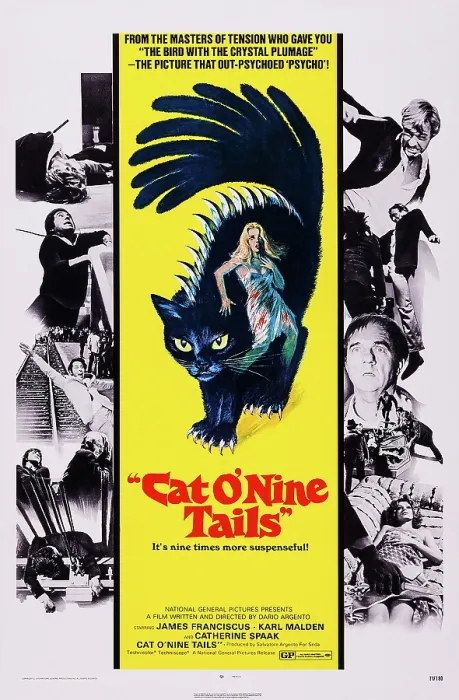 Framed Print : CAT O NINE TAILS, (aka IL GATTO A NOVE CODE), US poster, right from top: James Franciscus, Karl Malden, Catherine Spaak, 1971