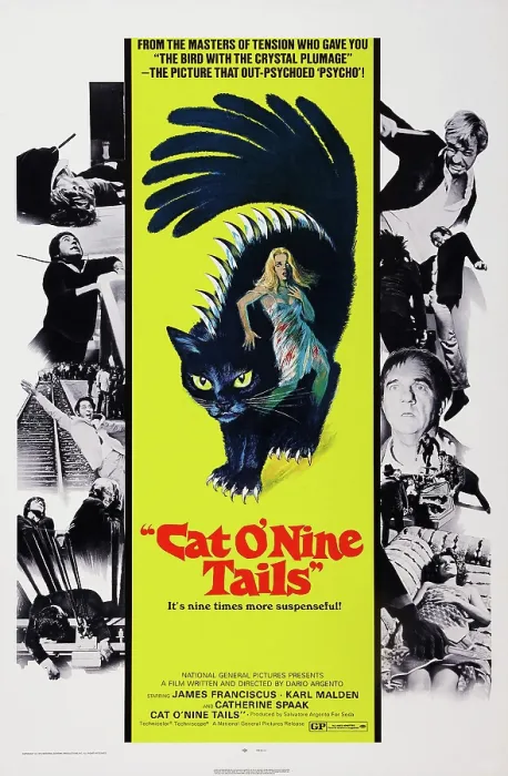 Framed Print : CAT O'NINE TAILS, (aka IL GATTO A NOVE CODE), US poster art, top right: James Franciscus; middle right: Karl Malden, 1971 Framed Print : CAT O'NINE TAILS, (aka IL GATTO A NOVE CODE), US poster art, top right: James Franciscus; middle right: Karl Malden, 1971