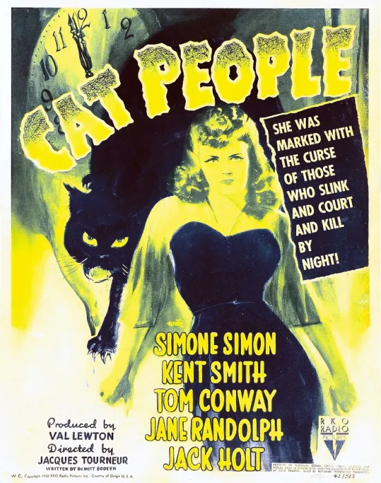 Framed Print : CAT PEOPLE, Simone Simon on window card, 1942